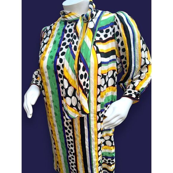 VINTAGE 80'S ADELE SIMPSON MULTI PRINT MOD DRESS Sz 16 - Picture 11 of 11
